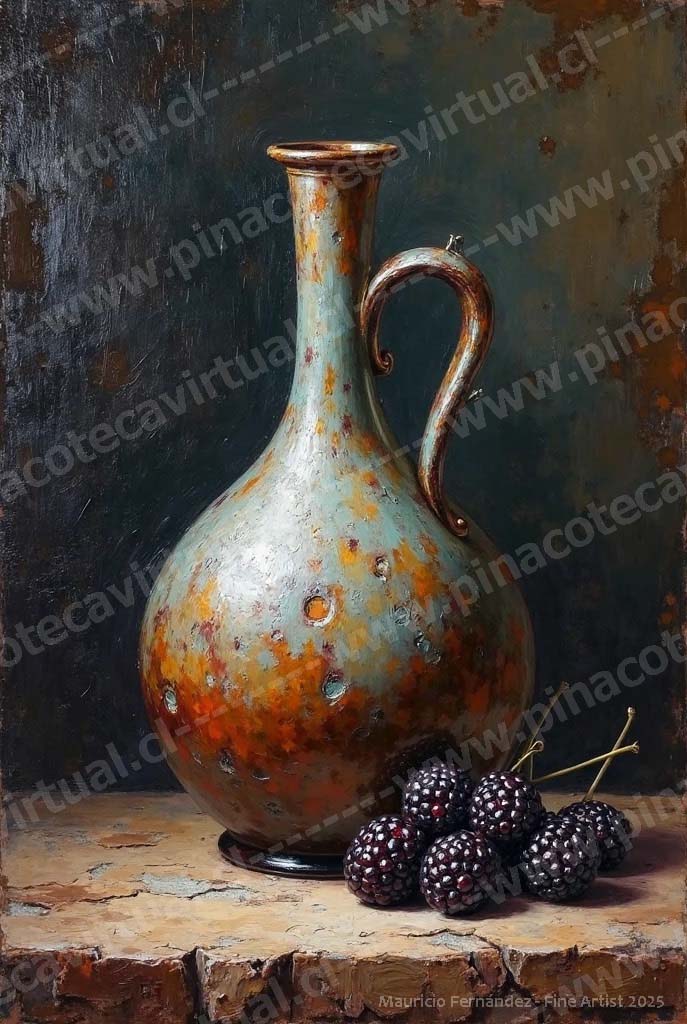 102.- Jarra de porcelana envejecida y moras