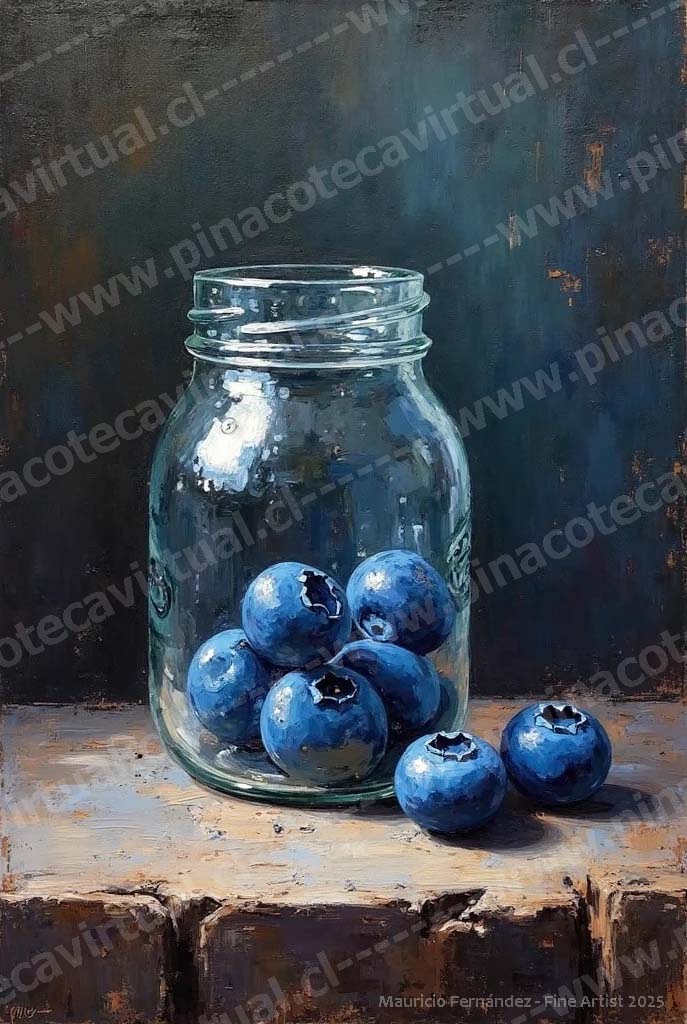 116.- Frasco de vidrio y arándanos