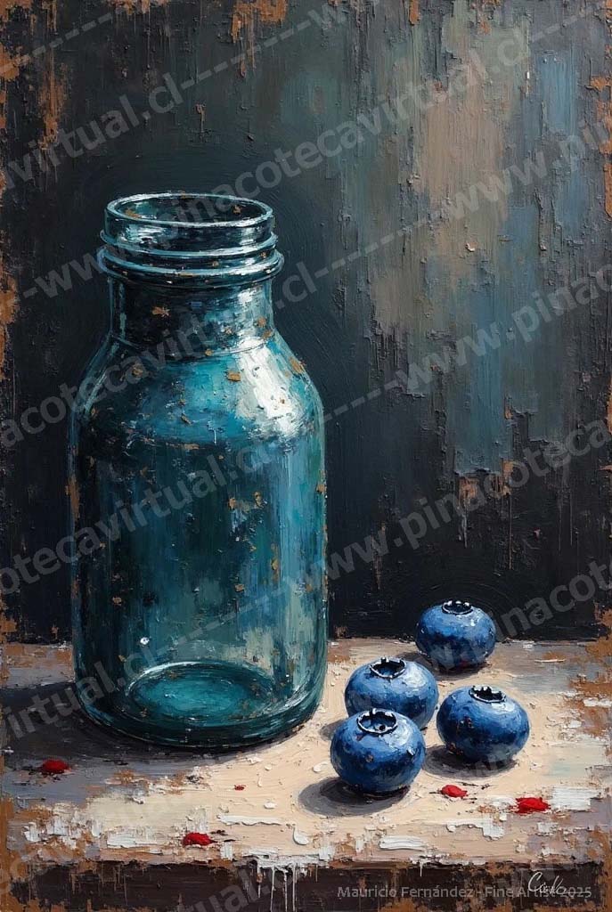 64.- Frasco de vidrio con arándanos