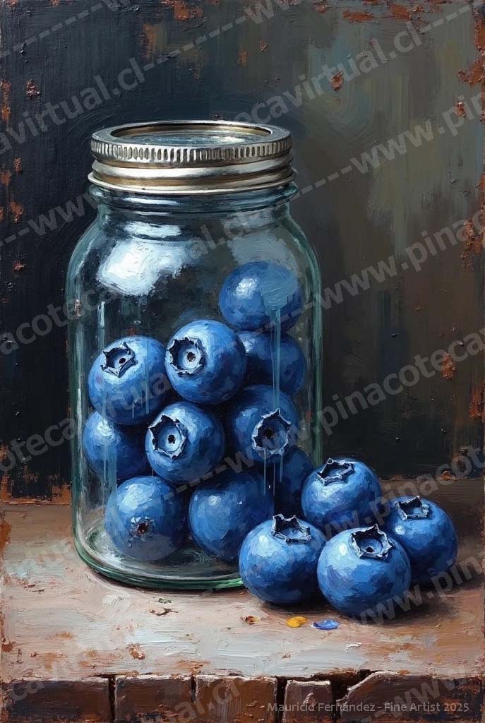 67.- Frasco de vidrio con arándanos