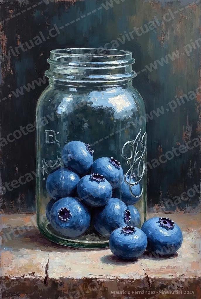 68.- Frasco de vidrio con arándanos