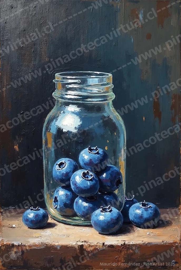 69.- Frasco de vidrio con arándanos