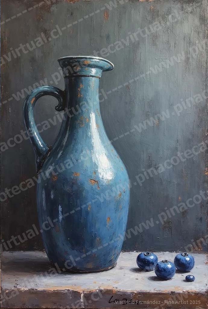 89.- Jarra de vidrio y arándanos