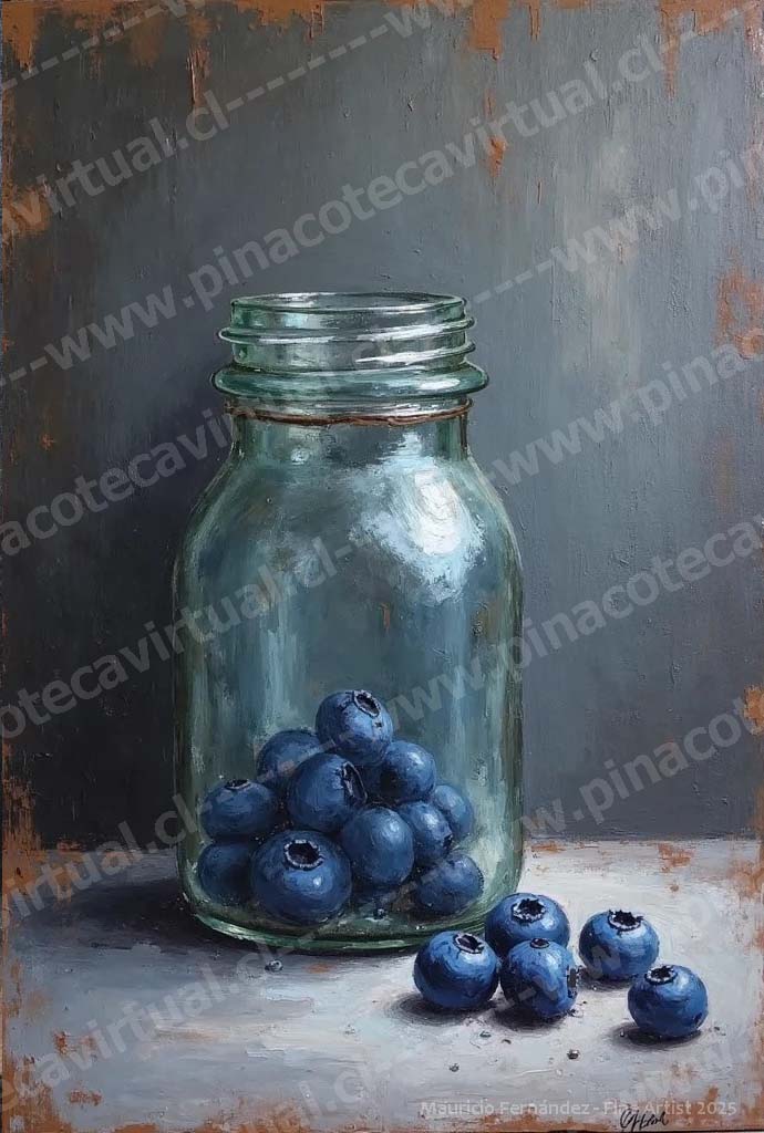 90.- Frasco de vidrio y arándanos